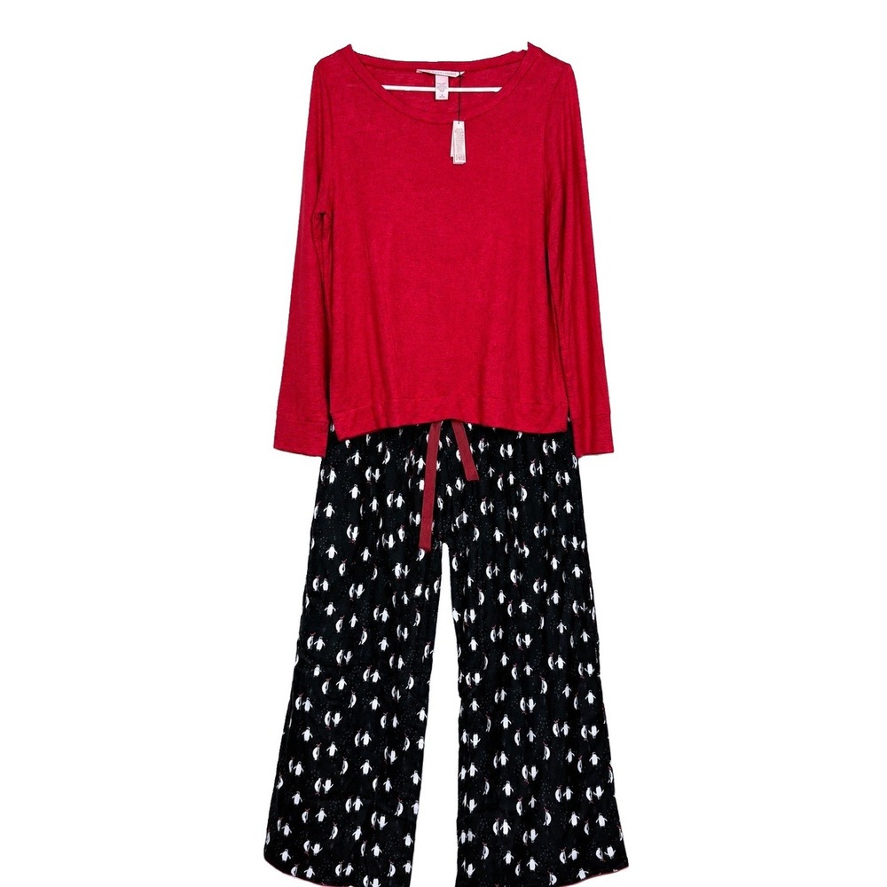 Victoria's Secret Pajama Set Women's M Pink Penguin Sleepwear Lounge PJs Holiday